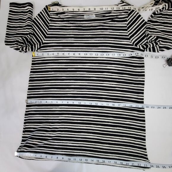 Liz Claibourne Weekend black white striped boat neck 3/4 sleeve top size large - Picture 6 of 6